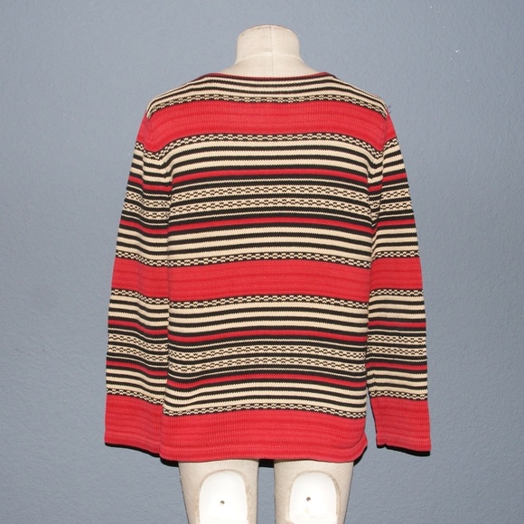 RALPH LAUREN Red Textured Jacquard Stripes Pullover Sweater sz M Petite - Picture 8 of 8